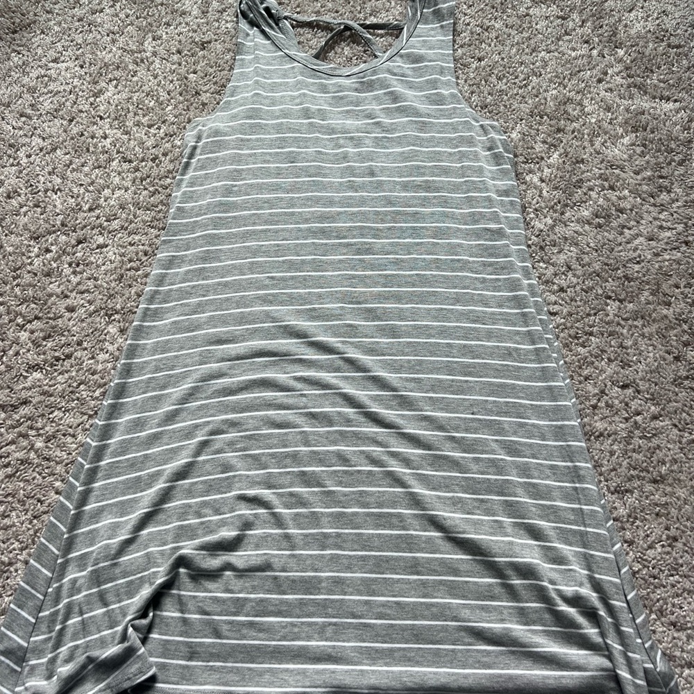 Gray and White Striped Sleeveless Dress